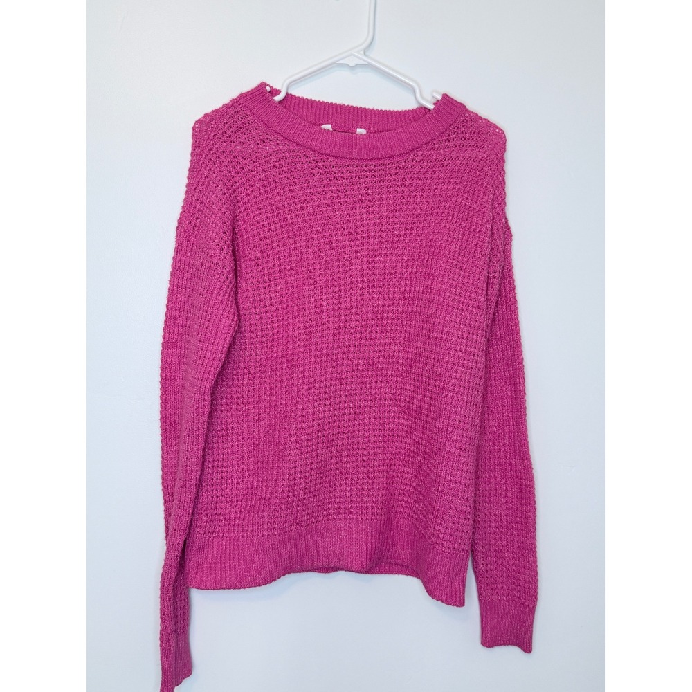 Time and Tru Pink Waffle Knit Crew Neck Sweater‎ Womens XS Magenta Pullover